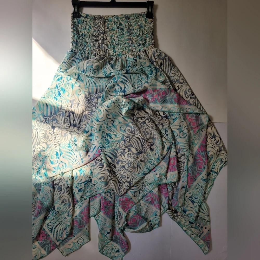Asymmetrical Silk Boho Dress with Handkerchief Hem - Picture 8 of 16